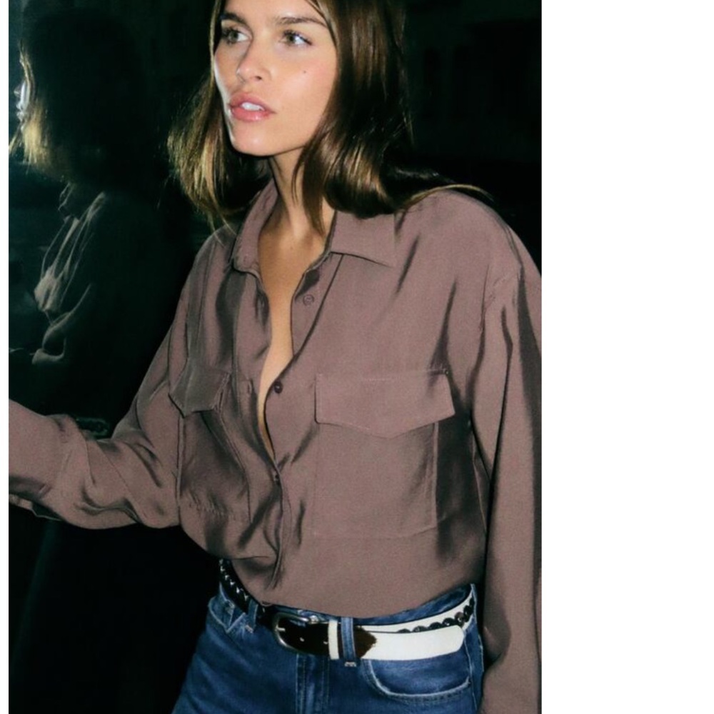 Zara Flowy Button down BNWT size XS pink/brown